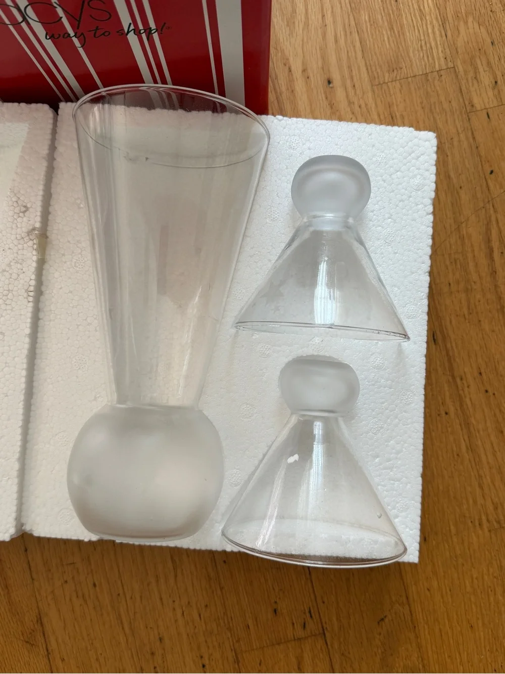 Macy's Clear and Frosted Glass Candle Holder Trio